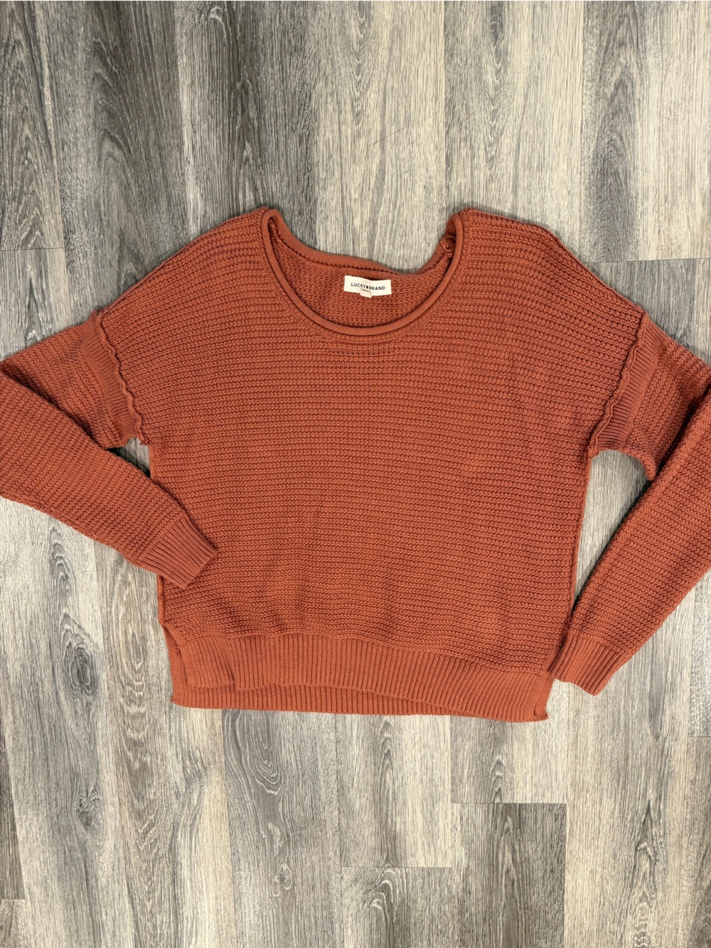 Lucky Brand Off-Shoulder Waffle Knit Sweater - Rust Orange